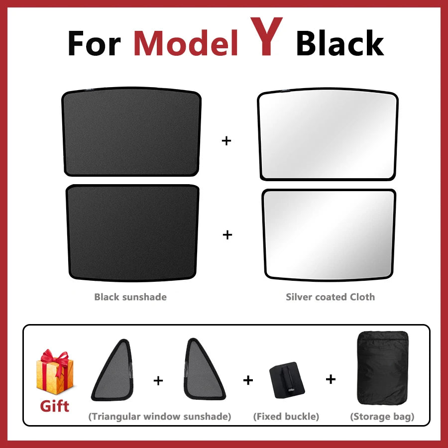 Split Sunshade for Tesla Model 3 (2017-2023) & Model Y – Front & Rear Sunroof Windshield Skylight Glass Roof Cooling Shade