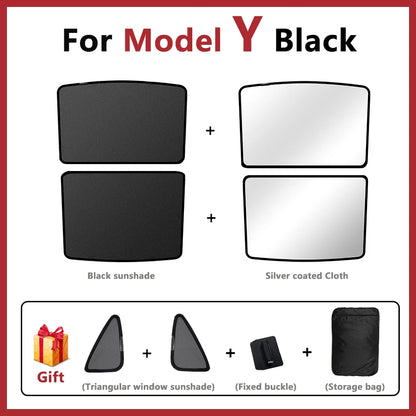 Split Sunshade for Tesla Model 3 (2017-2023) & Model Y – Front & Rear Sunroof Windshield Skylight Glass Roof Cooling Shade