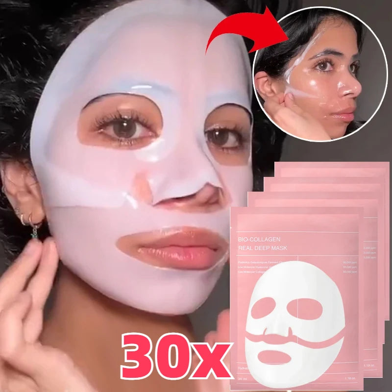 Bio Collagen Face Mask – 20/10/5PCs Shrink Pores, Deep Hydrating Overnight Mask for Moisturizing, Brightening & Skin Care
