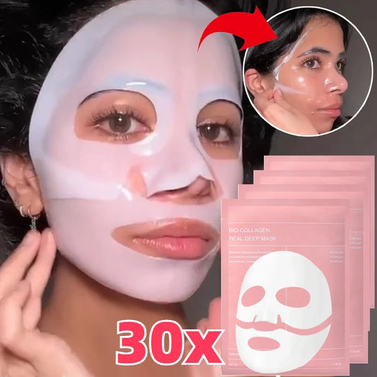 Bio Collagen Face Mask – 20/10/5PCs Shrink Pores, Deep Hydrating Overnight Mask for Moisturizing, Brightening & Skin Care