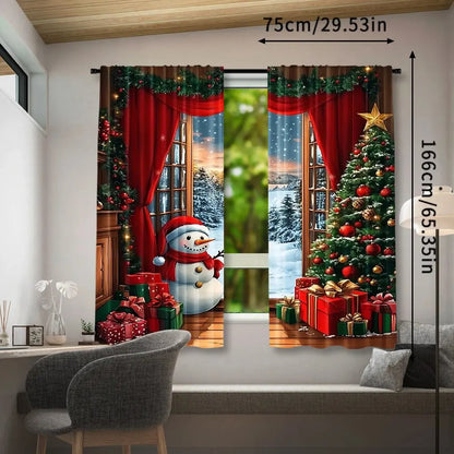 2pcs Santa Claus & Snowman Printed Wood Curtains – Simple Home & Room Decor
