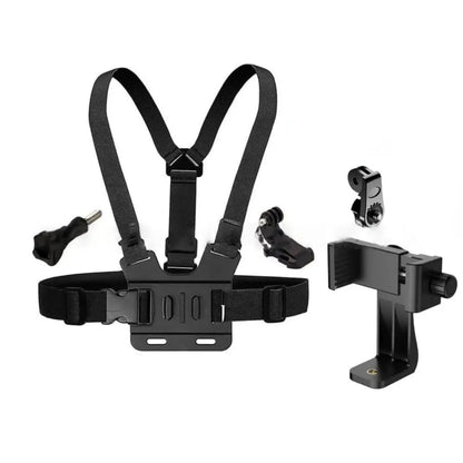Adjustable Phone Clip Holder with Chest Strap Fixation Bracket - Black Holder Accessory for Sport and Mobile Phone Camera