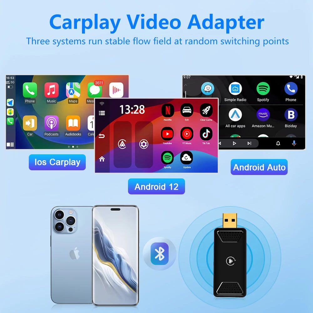 Wireless CarPlay AI Box Adapter – Android Auto, YouTube and Netflix Compatible for Toyota, Mazda, Hyundai, Ford, VW and More