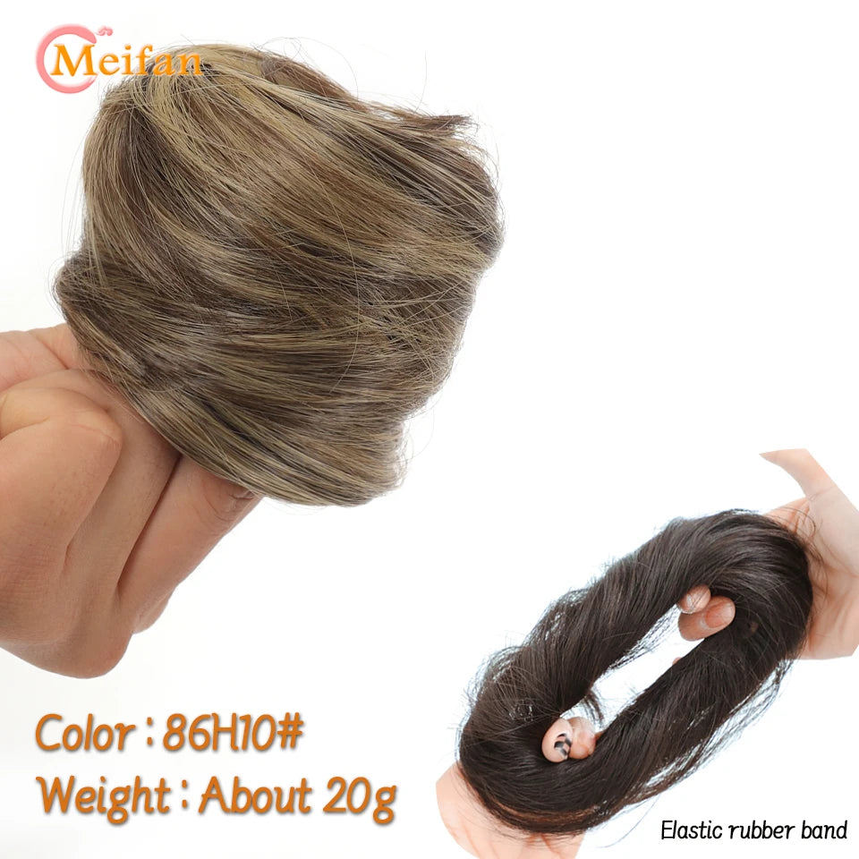 MEIFAN Synthetic Chignon Hair Bun – Elastic Rubber Band Clip-In Updo Ponytail Hair Extension for Women