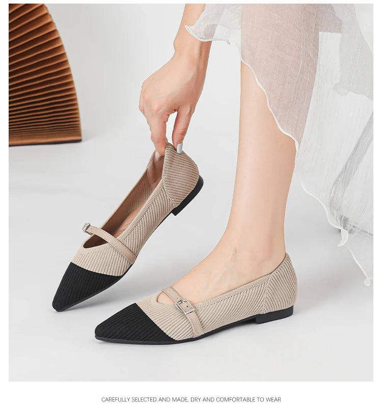 2024 Women's Flat Shoes – Pointed Toe Soft Knitted Sole, Breathable & Comfortable Spring and Autumn New Model