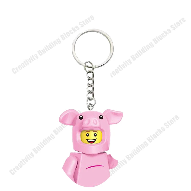 Shark Girl and Boy 3D Building Block Keychain - DIY Movie Character Toy and Gift