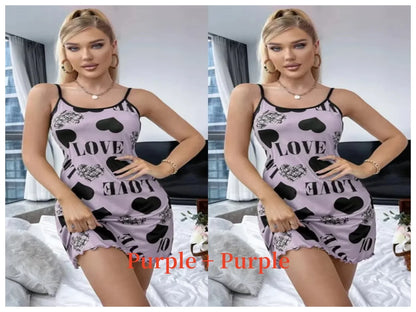 Women’s Cute Cartoon Nightgown - Sexy Halter Back Summer Pajamas & Home Wear Short Dress