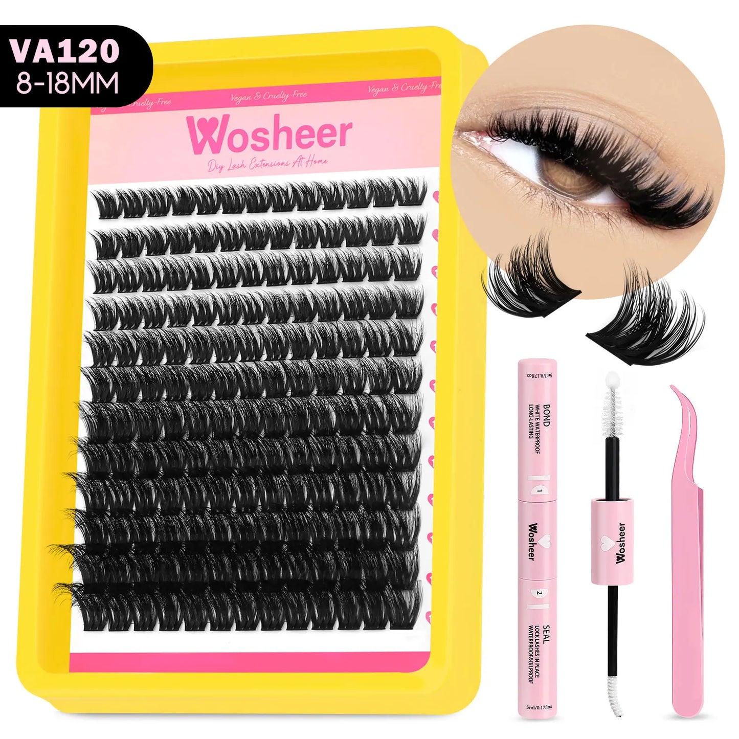 WOSHEER Lash Clusters Kit – Spiky Volume Individual Eyelash Extensions DIY Manga-Style Faux Mink Cluster Lashes