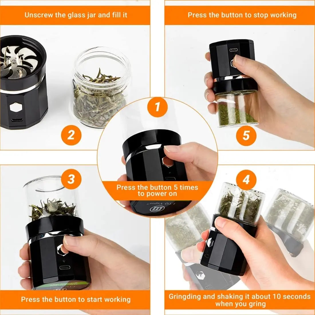 SMO Portable Electric Tobacco & Herb Grinder – Dry Grass Crusher Machine with Intelligent Touch Smoke Prevention