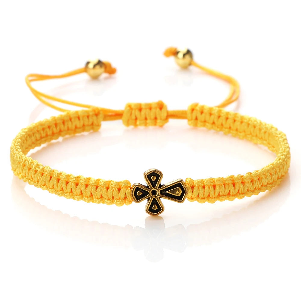 Prayer Cross Rope Bracelet - Handmade Adjustable Nylon Lucky Bangle Jewelry Gift for Women & Men