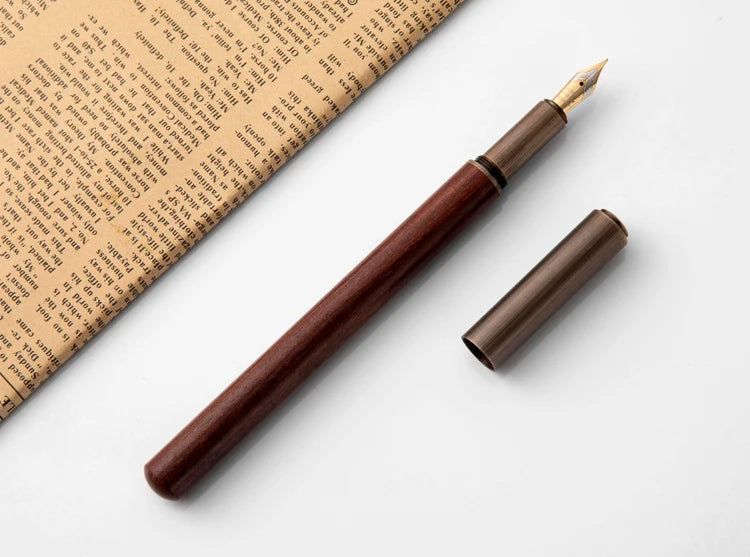 Luxury Retro Wood & Bronze Fountain Pen – 0.5mm Calligraphy Ink Pen for Office, Business & Gift Stationery