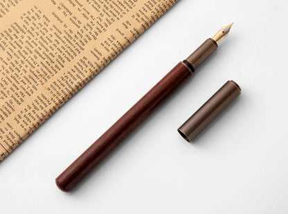 Luxury Retro Wood & Bronze Fountain Pen – 0.5mm Calligraphy Ink Pen for Office, Business & Gift Stationery