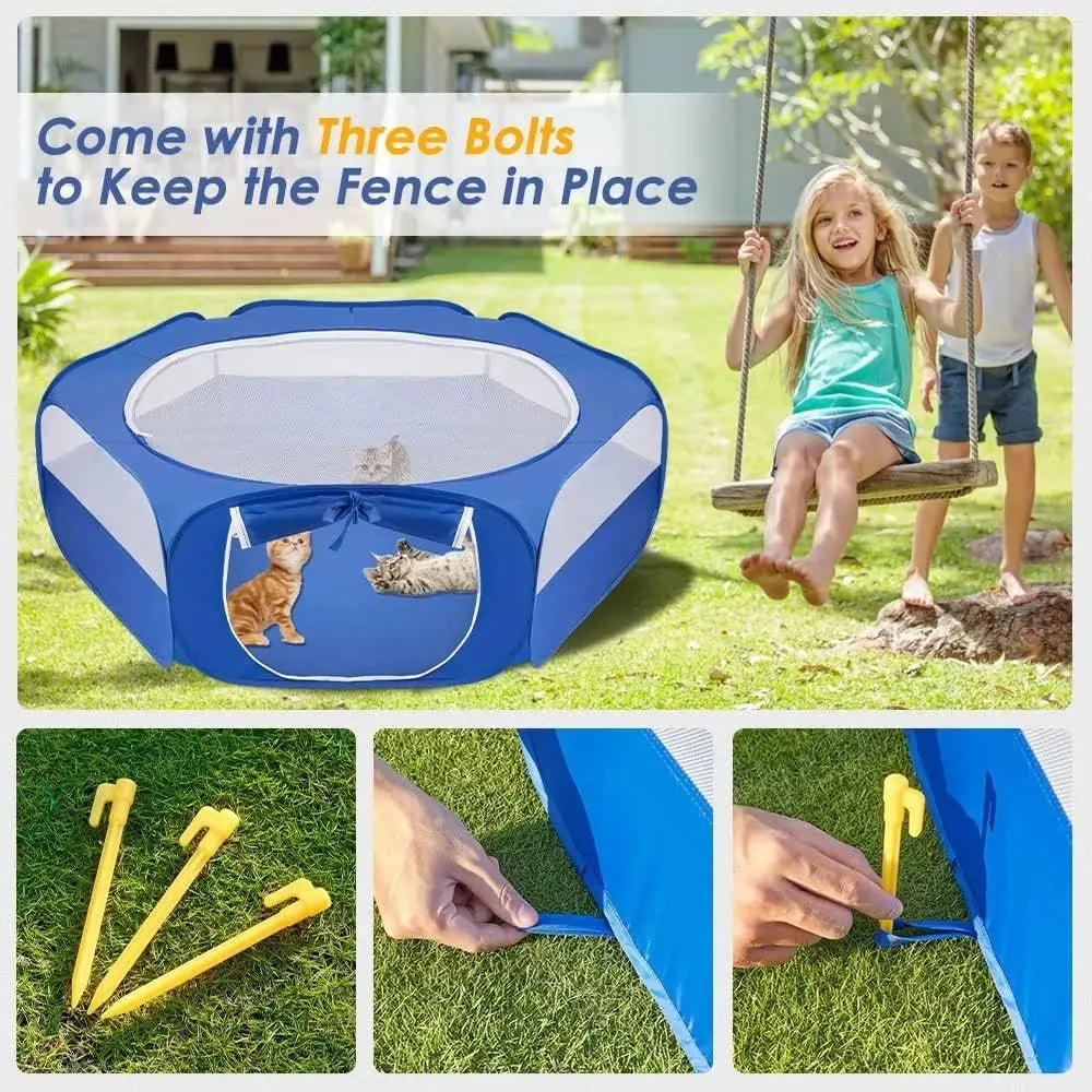 Portable Small Animal Playpen - Foldable Pet Cage with Transparent Mesh for Cats & Chickens