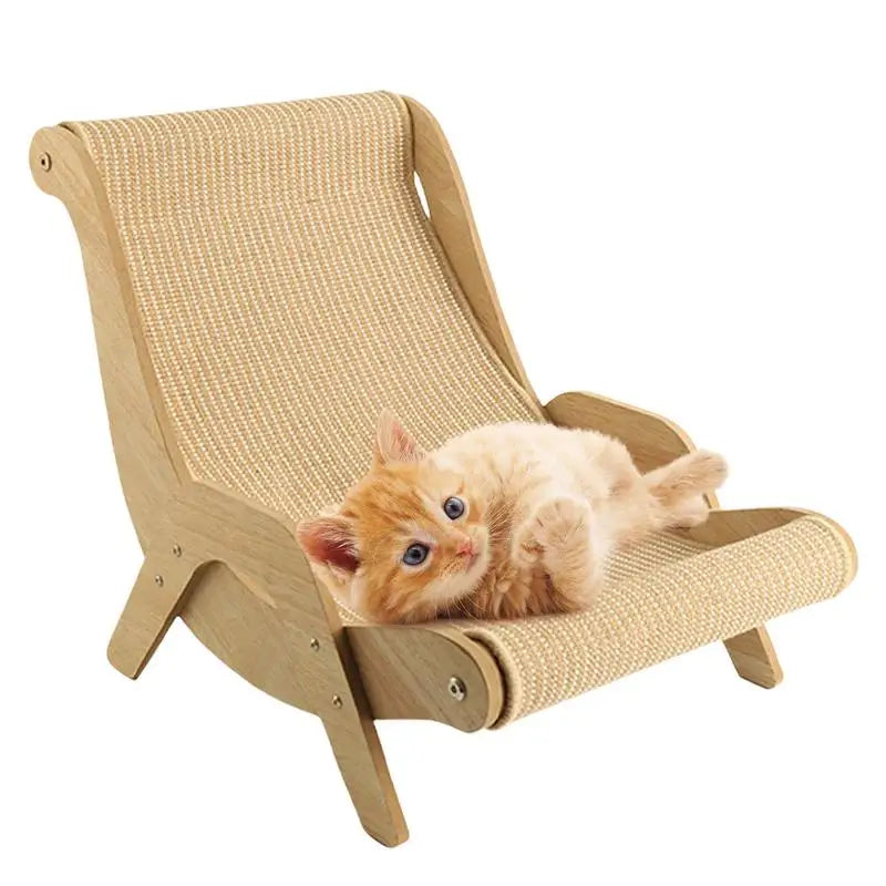Sisal Wooden Cat Lounge Chair – Multi-Functional Cat Scratcher & Resting Chair, Pet-Friendly Scratch & Play Furniture for Cats