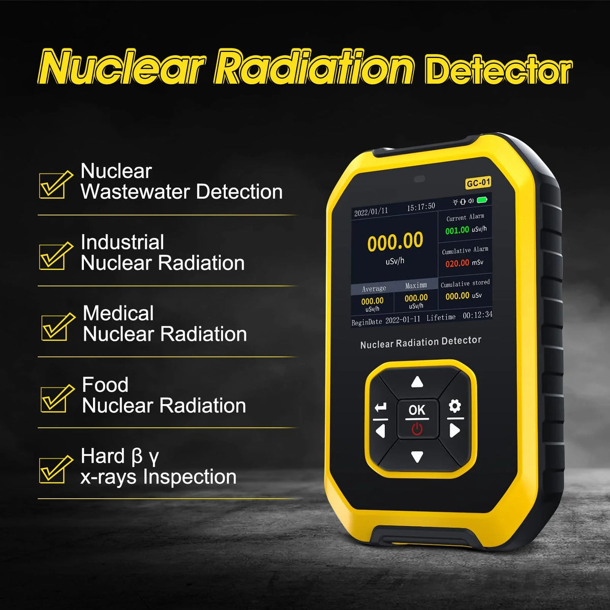 Geiger Counter Radiation Detector - Real-Time β, γ & X-Ray Radioactive Monitoring Meter
