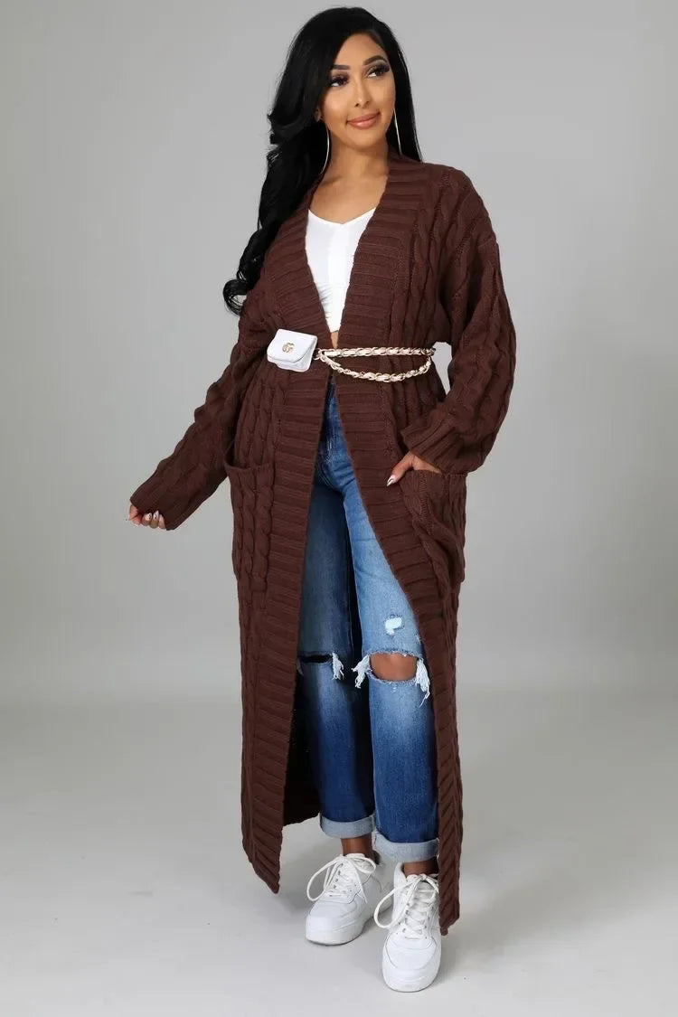 Women’s Yellow Knitted Cardigan – Long Sleeve Crochet Sweater Jacket for Autumn & Winter