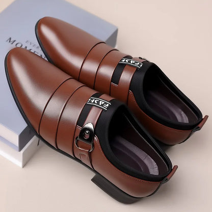 Men's Classic Leather Slip-On Shoes - Pointed Toe Oxfords for Business, Office & Weddings