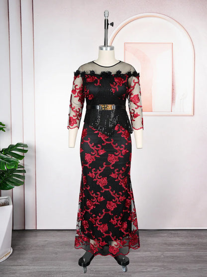 African Dresses for Women - 2025 Plus Size Sequin Evening Party Long Dress Dashiki Ankara Fashion Outfit