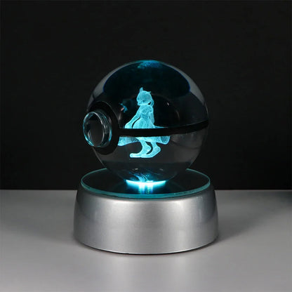 Pokémon 3D Crystal Ball LED Night Light – Pikachu Gengar Eevee Mewtwo Pokéball Base Lamp Kids Birthday & Home Decor Gift