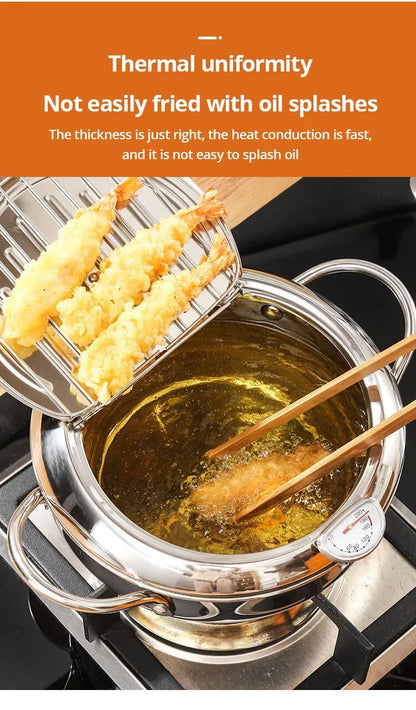 Stainless Steel Oil Thermometer with Cover – Small Frying Pan for Tempura, French Fries & Oil Saving