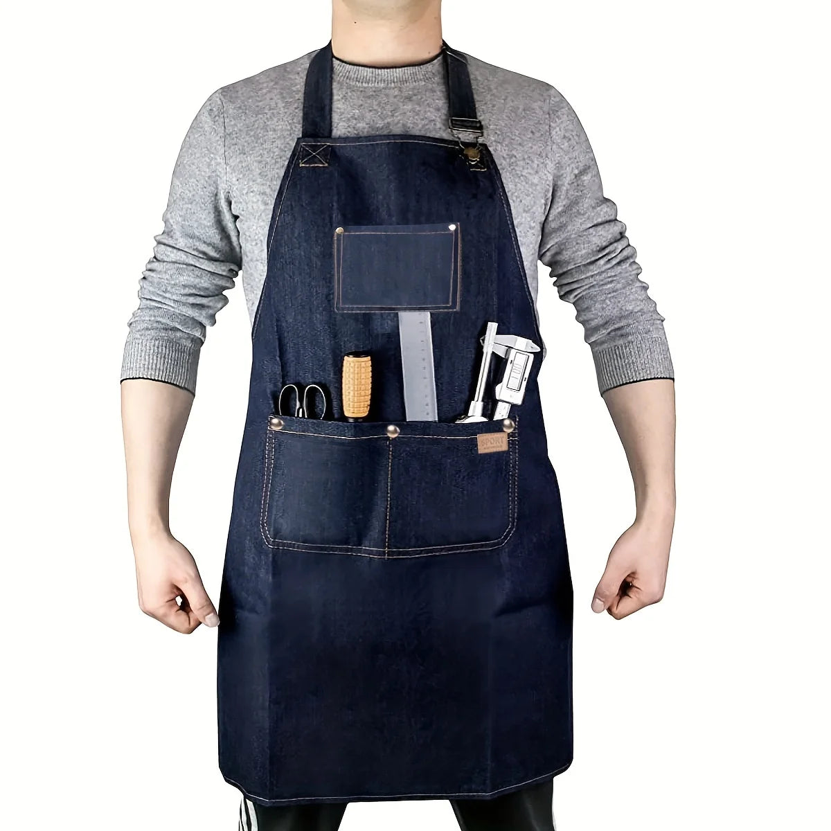 Denim Work Apron with Pockets - Lightweight Waterproof Waxed Canvas Tool Apron for Men & Women