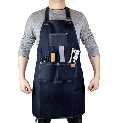 Denim Work Apron with Pockets - Lightweight Waterproof Waxed Canvas Tool Apron for Men & Women