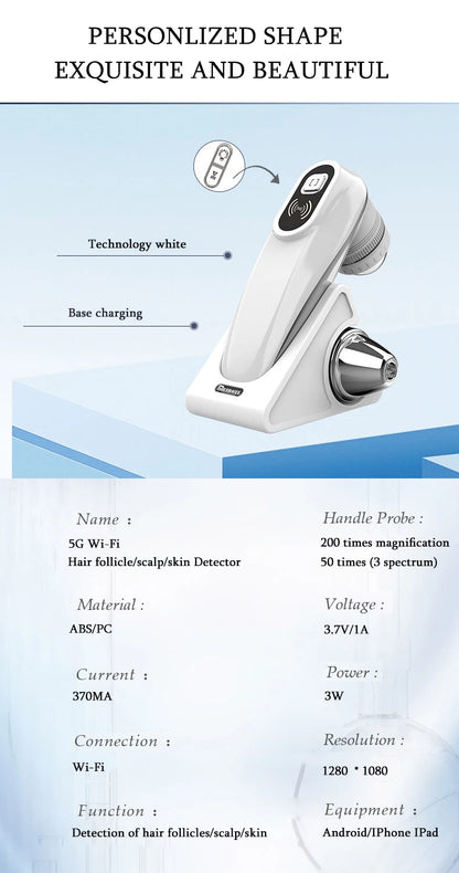New WiFi HD 5G Scalp & Skin Hair Follicle Detector - Professional 50X/200X Rechargeable UV Skin Analyzer Magnifier