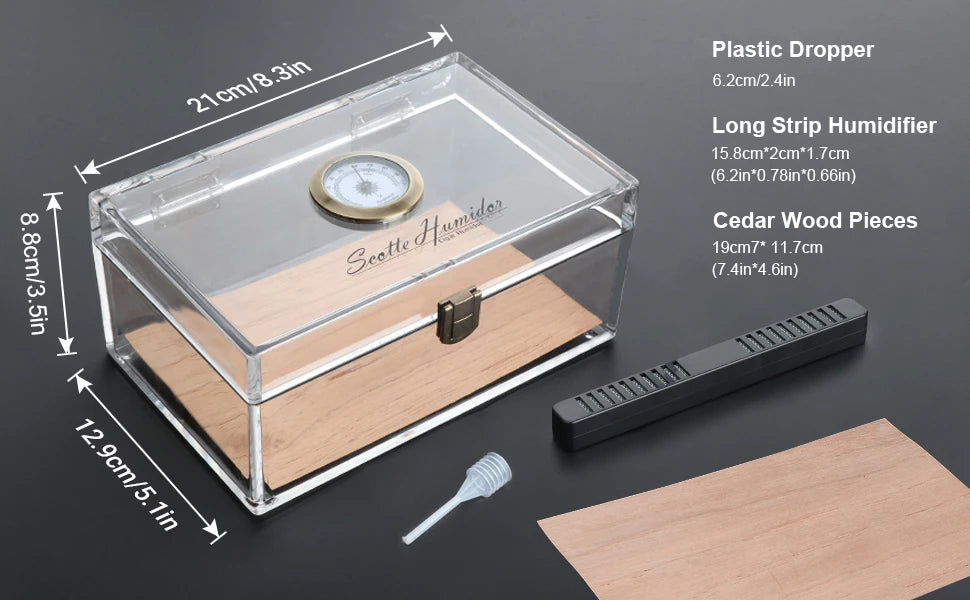 Scotte Acrylic Cigar Case Humidor – Holds 20 Cigars, Includes Hygrometer, Humidifier, Cigar Cutters, Punch & Accessories