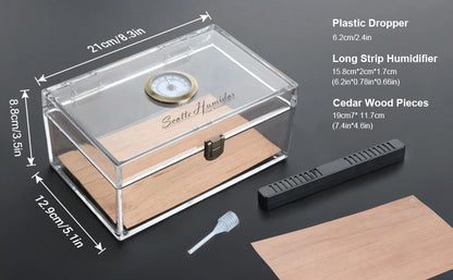 Scotte Acrylic Cigar Case Humidor – Holds 20 Cigars, Includes Hygrometer, Humidifier, Cigar Cutters, Punch & Accessories