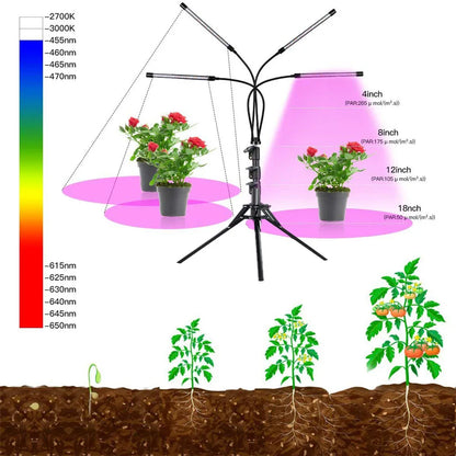 USB LED Plant Growth Lamp with Floor Stand — Full-Spectrum Hydroponic Light, Dimmable Timer for Indoor Flowers & Plants