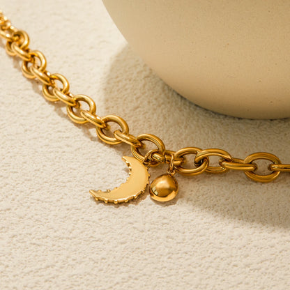 Minimalist 18K Gold Plated Water Drop Pendant Bracelet – Stainless Steel Rhinestone Black Oil Drop Moon Design Jewelry for Women