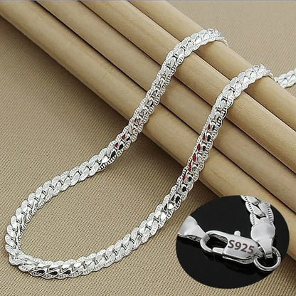 925 Sterling Silver Full Side Chain Necklace & Bracelet Set - 2-Piece Fashion Jewelry for Men & Women, Perfect Wedding Gift