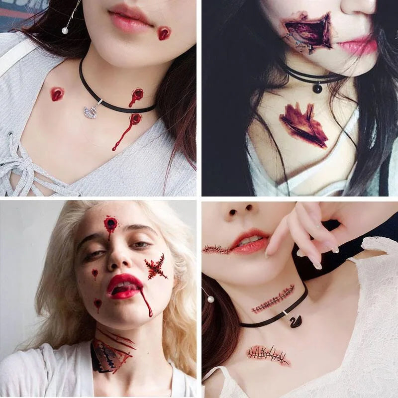50 Sheets Halloween Theme Bloody Wound Tattoo Stickers - Waterproof Temporary Face Makeup for Kids' Halloween Party Decoration and Favors