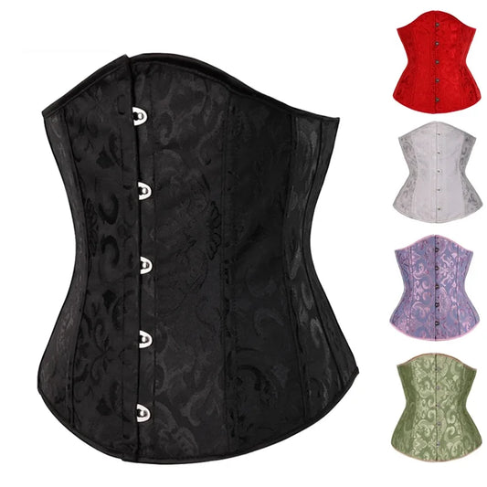Floral Push-Up Underbust Corset: Boned Bustier Gothique Korsett for Women - Front Busk Gorset Korse, Sexy Gothic Style