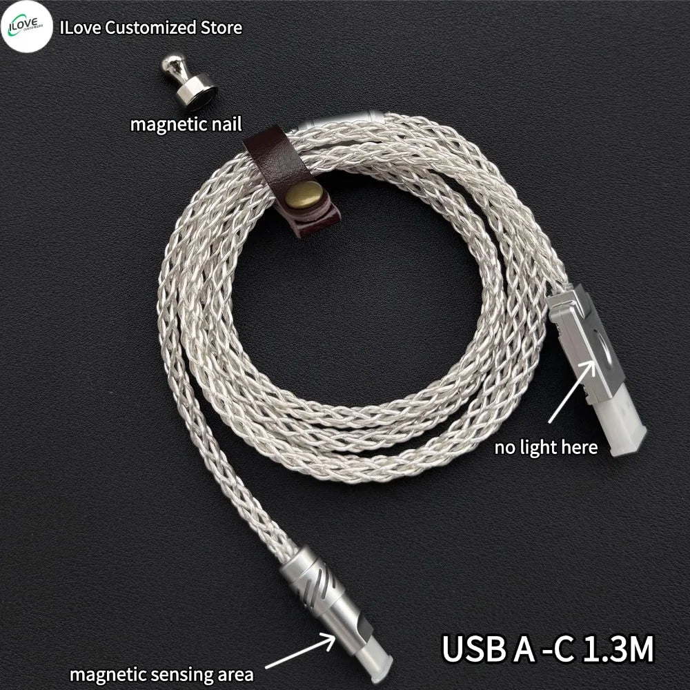 8K Gaming Keyboard USB-C Cable – Single-Crystal Copper Magnetic LED Cable for Esports Hubs and HMLAB Hubs