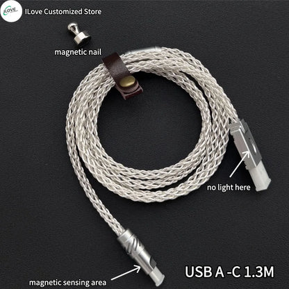 8K Gaming Keyboard USB-C Cable – Single-Crystal Copper Magnetic LED Cable for Esports Hubs and HMLAB Hubs