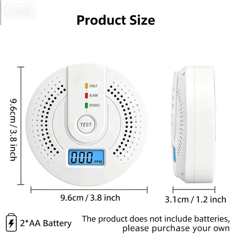 Standalone CO Gas Detector - LCD Carbon Monoxide Warning Sensor with UL2034 Standard Household Safety Alarm