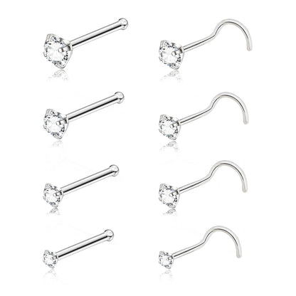 5PCS Stainless Steel Nose Ring Studs — Crystal Nostril Piercing Jewelry for Women & Girls, 1.5/2.0/2.5/3.0mm, 20G