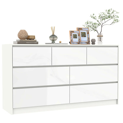55-Inch Modern 7-Drawer Dresser – High Gloss White/Black Wooden Chest for Bedroom Storage