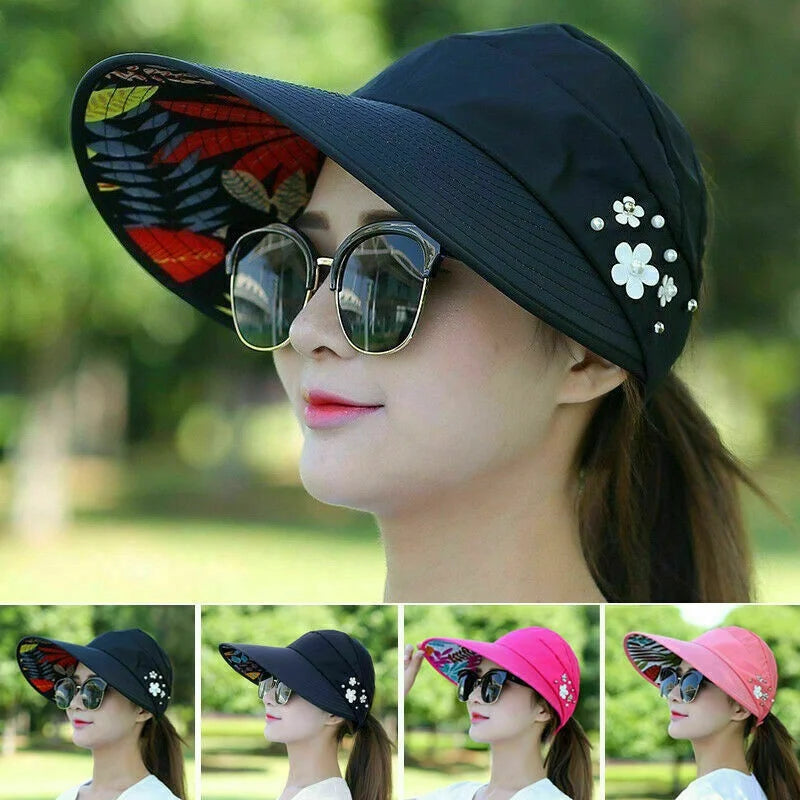 Stay Cool in Style: Women's Foldable Wide Brim Sun Hat for Summer - Anti-UV Beach Visor Caps