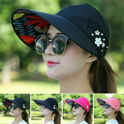Stay Cool in Style: Women's Foldable Wide Brim Sun Hat for Summer - Anti-UV Beach Visor Caps