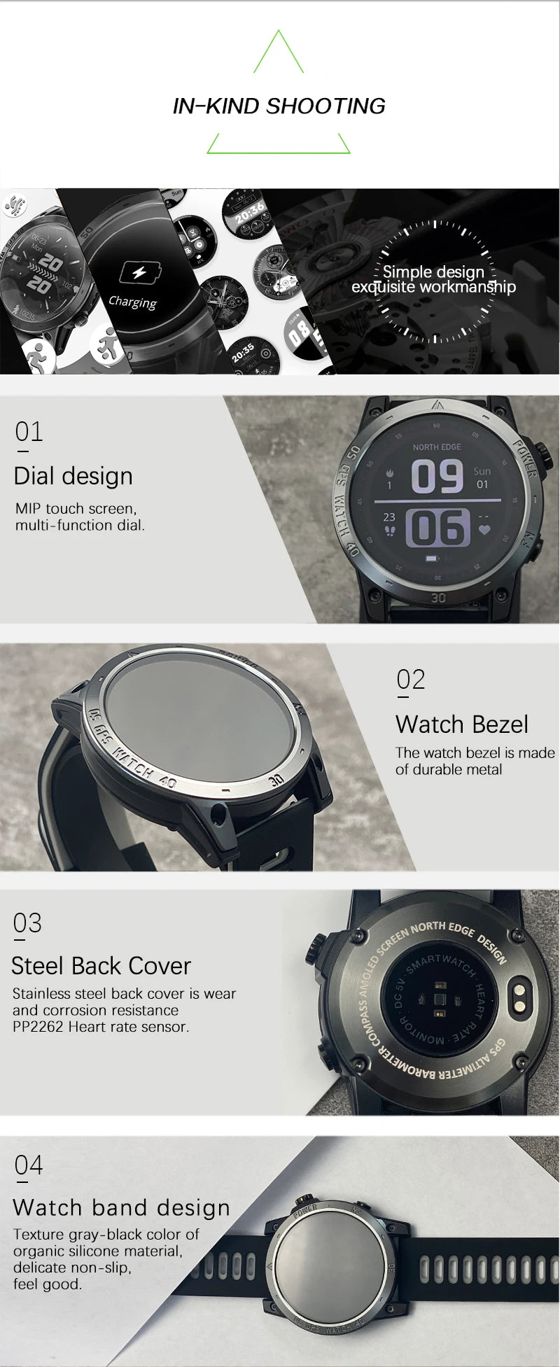 NORTH EDGE 2025 GPS Smartwatch — Men's Sport Watch with HD AMOLED, Altimeter, Barometer & Compass, 50M Water-Resistant