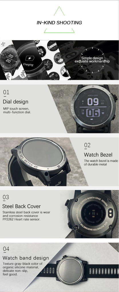 NORTH EDGE 2025 GPS Smartwatch — Men's Sport Watch with HD AMOLED, Altimeter, Barometer & Compass, 50M Water-Resistant