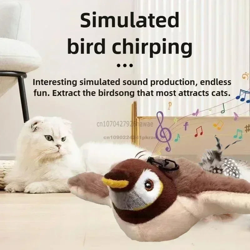 Interactive Cat Toy – Rechargeable Electric Chirping Bird with Flapping Wings & Catnip, Touch-Activated Plush for Cats