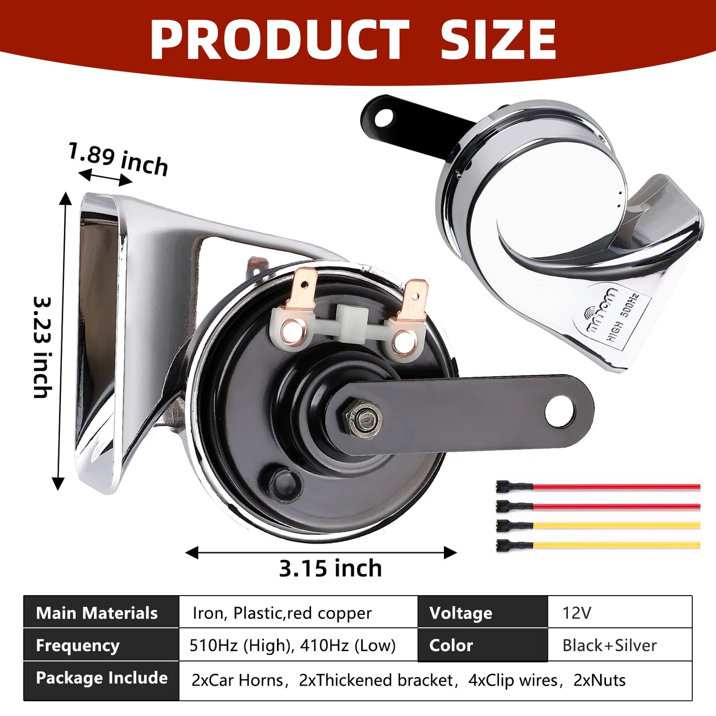 Universal 12V Dual Tone Car Horn – High/Low Chrome-Plated Waterproof Snail Horn for Car, Truck & Motorcycle