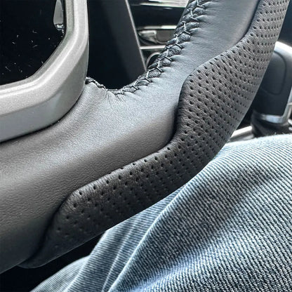 Universal Leather Steering Wheel Cover - Non-Slip Breathable Protector for 36-38cm Car Steering Wheels