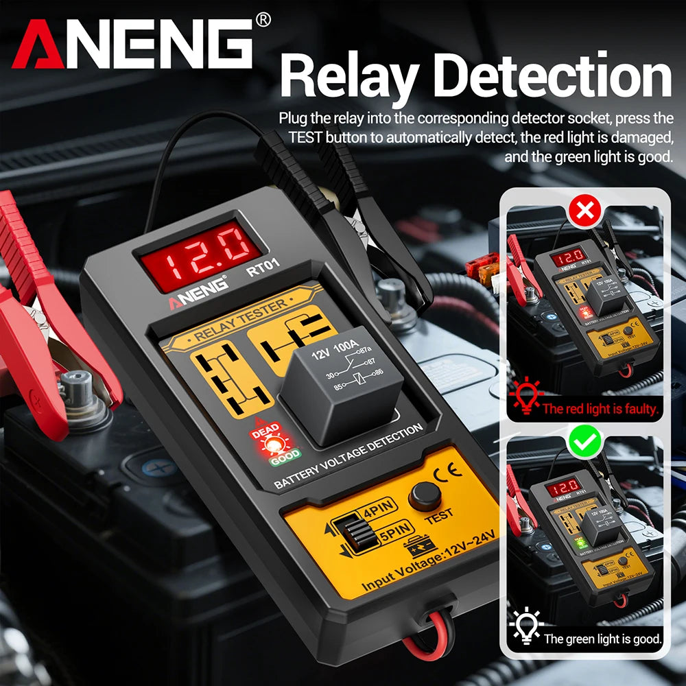ANENG RT01 Relay Tester - Digital 11-25V Vehicle Battery Voltage Detector for 4/5 Pin Relays