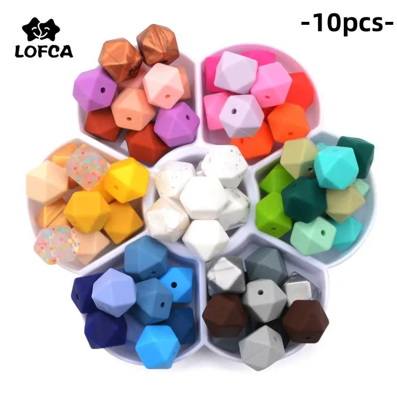 LOFCA 10PCS Hexagon Silicone Beads (14mm/17mm) – DIY Jewelry Making & Pacifier Chain Accessories Bulk Set