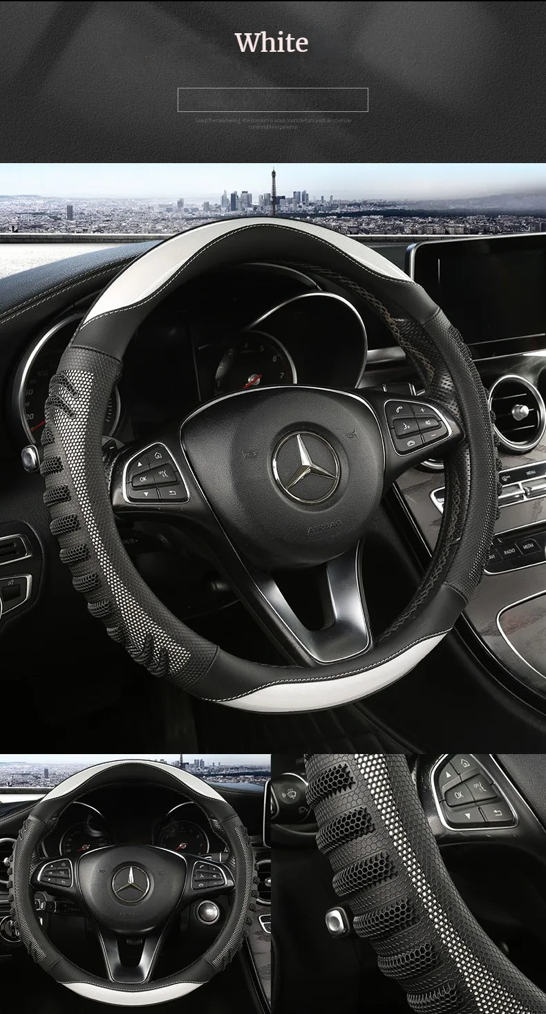 3D Honeycomb Leather Steering Wheel Cover – Durable Anti-Slip Universal Fit for 14.5-15 Inch Wheels