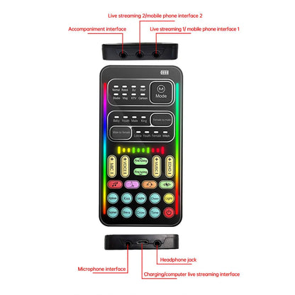i9 Mini Voice Changer Sound Card – Portable Bluetooth Audio Effects Mixer for Live Streaming, Mic & Multi-Effect Voice Control